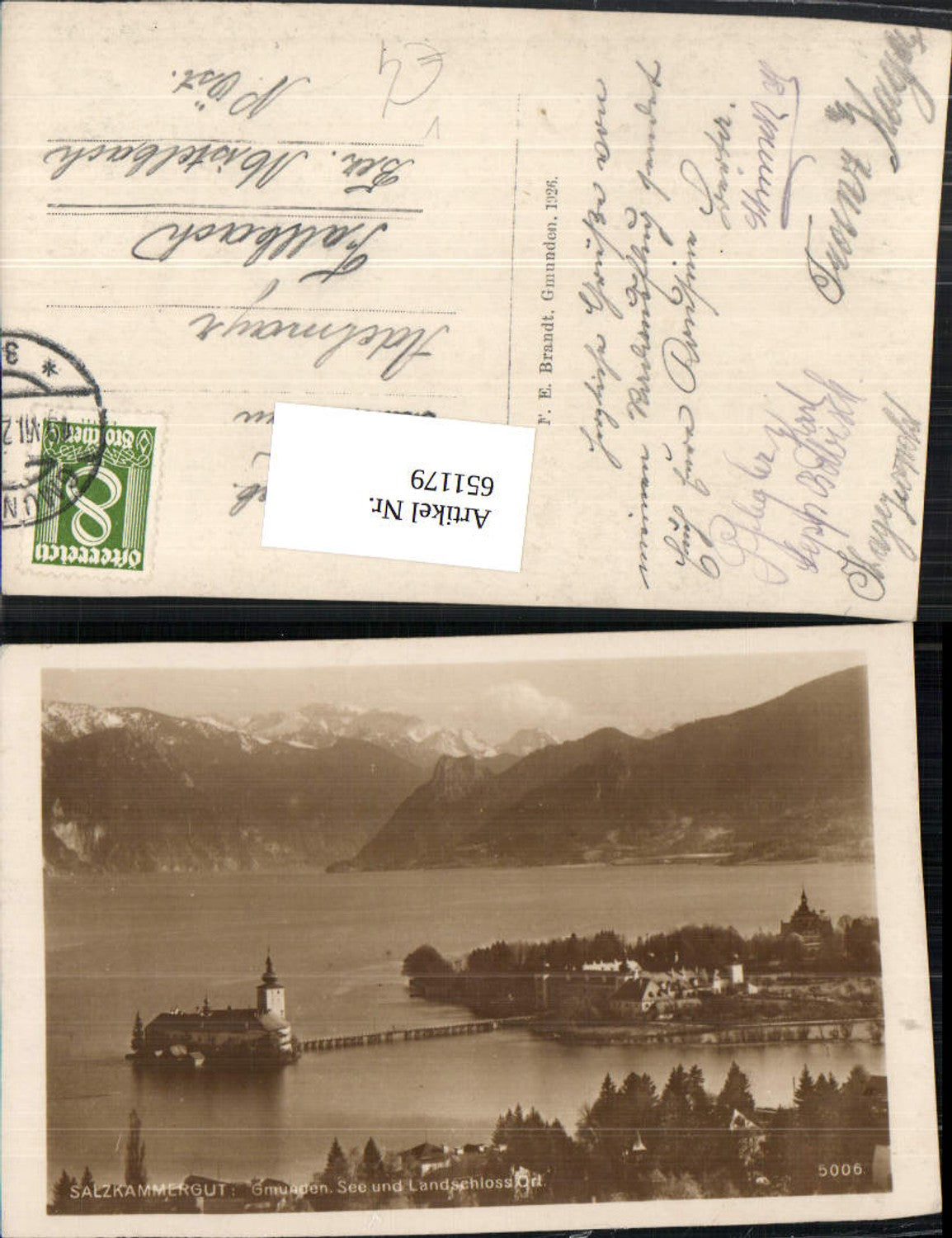 651179,Foto Ak Gmunden See u. Schloss Ort pub F. E. Brandt 5006