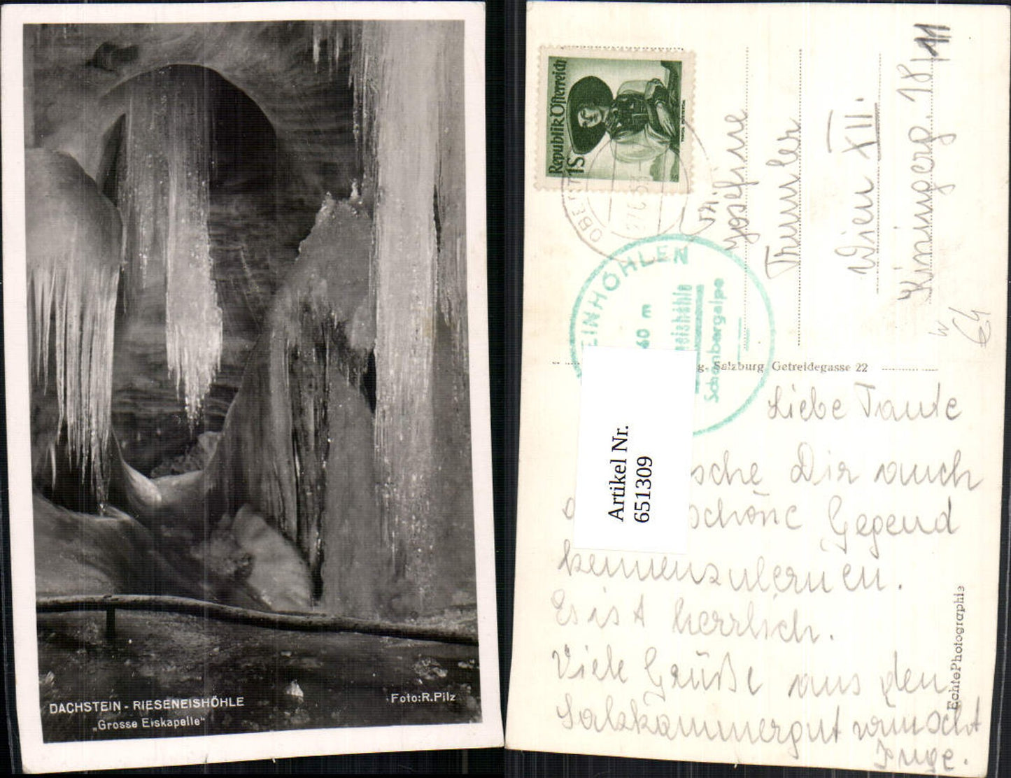 651309,Foto Ak Dachstein Rieseneishöhle Grosse Eiskapelle Obertraun