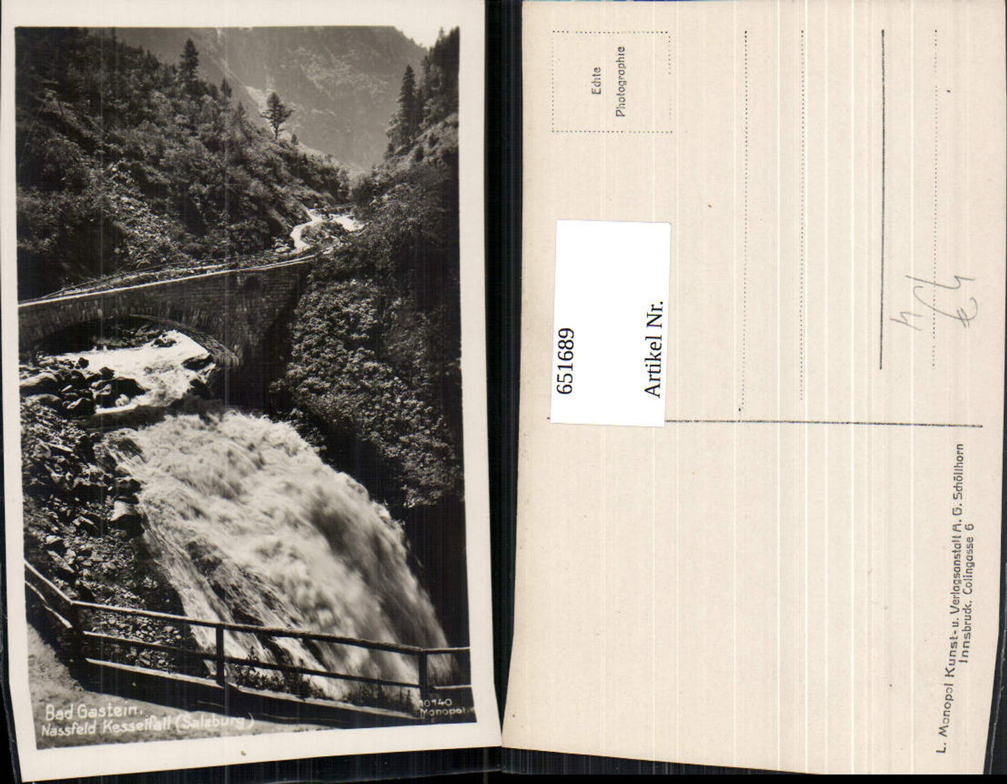 651689,Foto Ak Bad Gastein Nassfeld Kesselfall Brücke Wasserfall