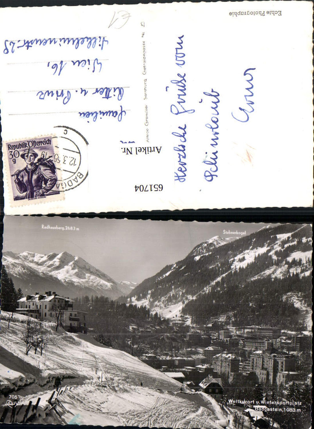 651704,Foto Ak Bad Gastein Winteransicht m. Radhausberg u. Stubnerkogel