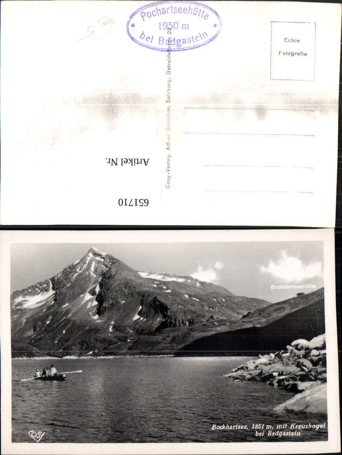 651710,Foto Ak Bockhartsee m. Kreuzkogel b. Bad Gastein Boot Ruderboot