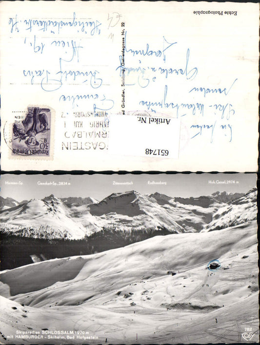 651748,Foto Ak Bad Hofgastein Schlossalm m. Hamburger-Skiheim Wintersport