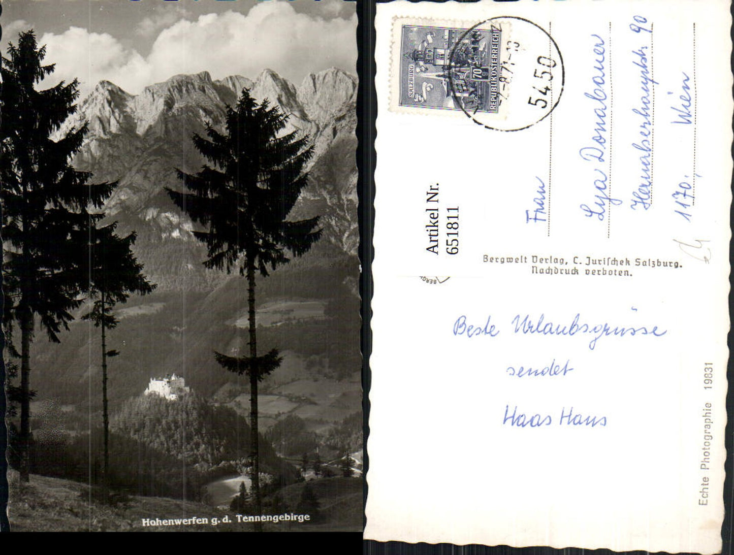 651811,Foto Ak Werfen Hohenwerfen g. d. Tennengebirge