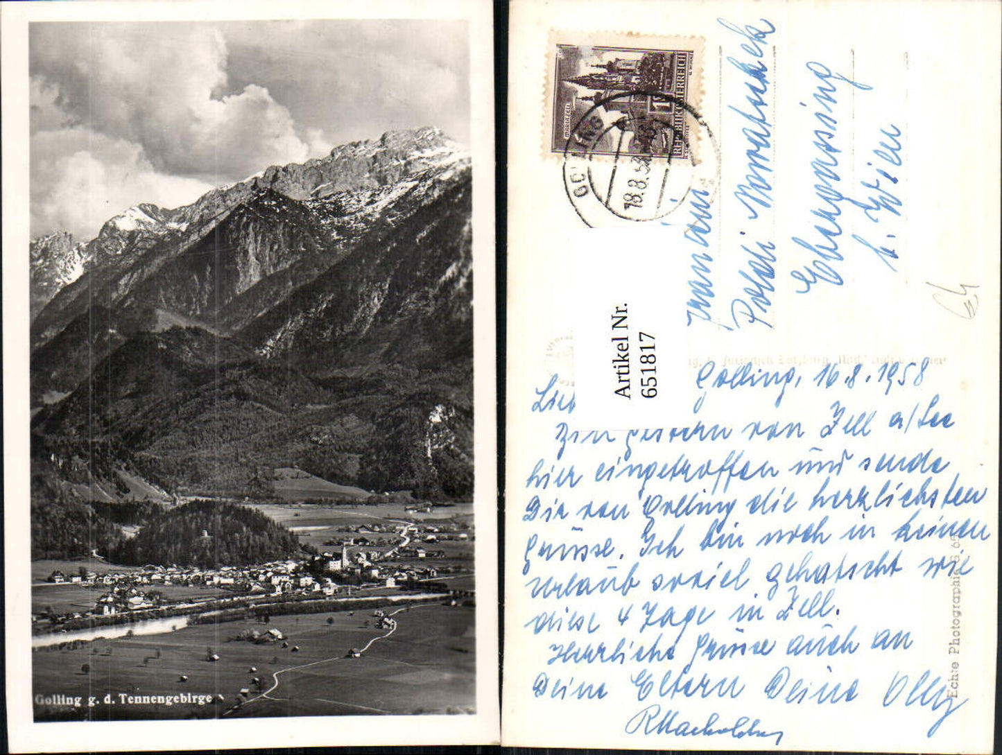 651817,Foto Ak Golling a. d. Salzach g. d. Tennengebirge