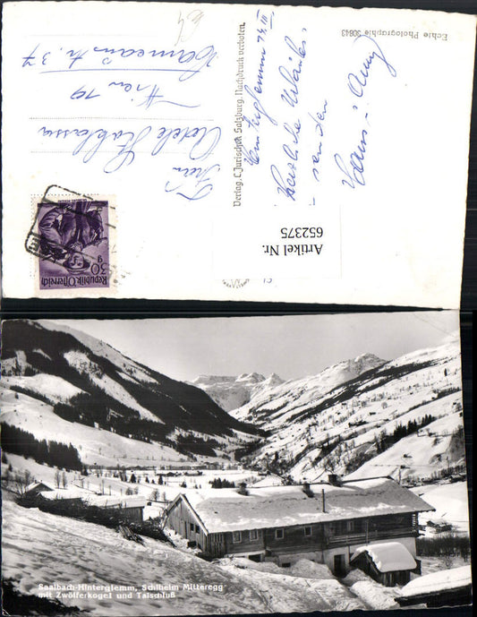 652375,Foto Ak Saalbach-Hinterglemm Schiheim m. Zwölferkogel u. Talschluß Winteransicht