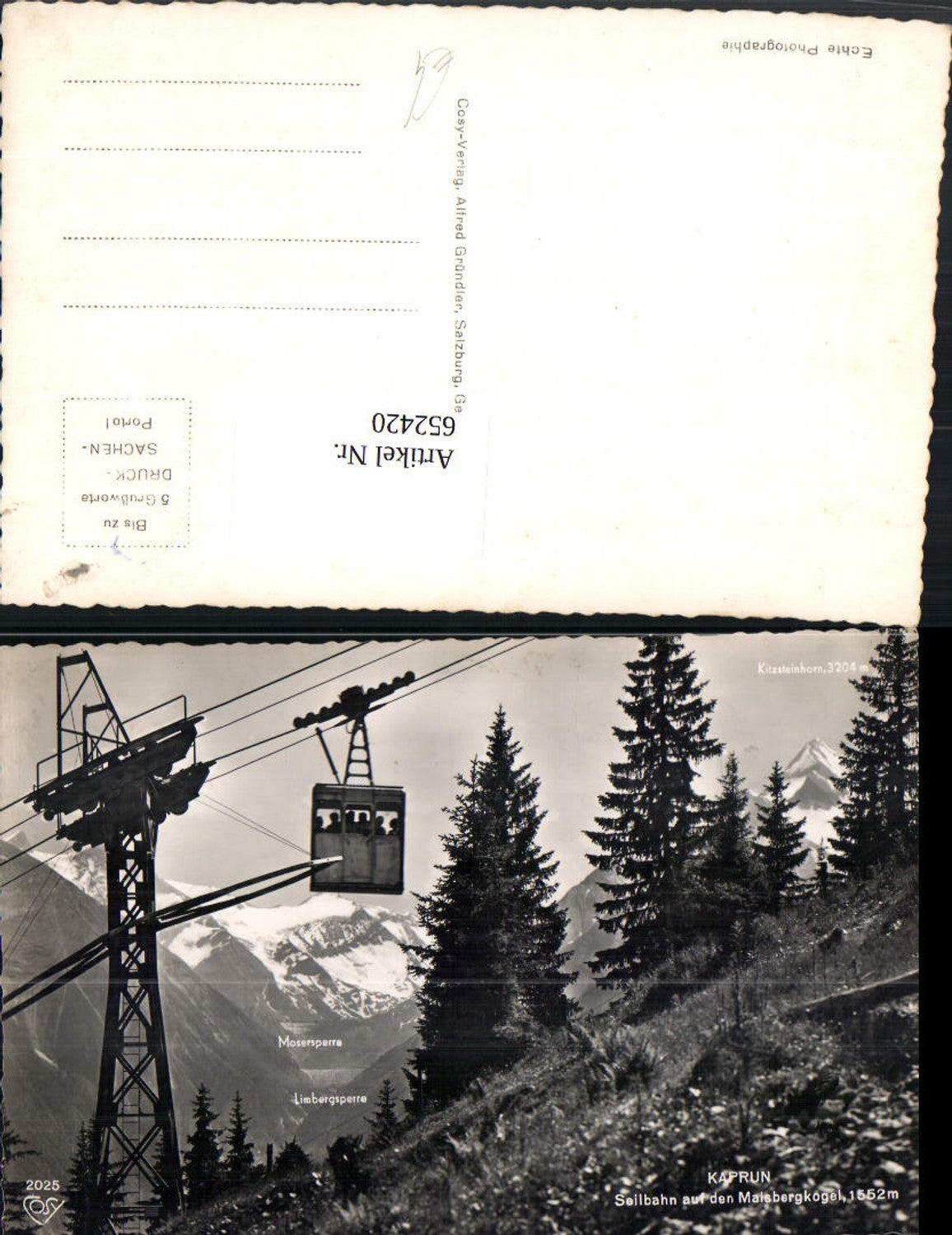652420,Foto Ak Kaprun Seilbahn auf d. Maisbergkogel Gondel