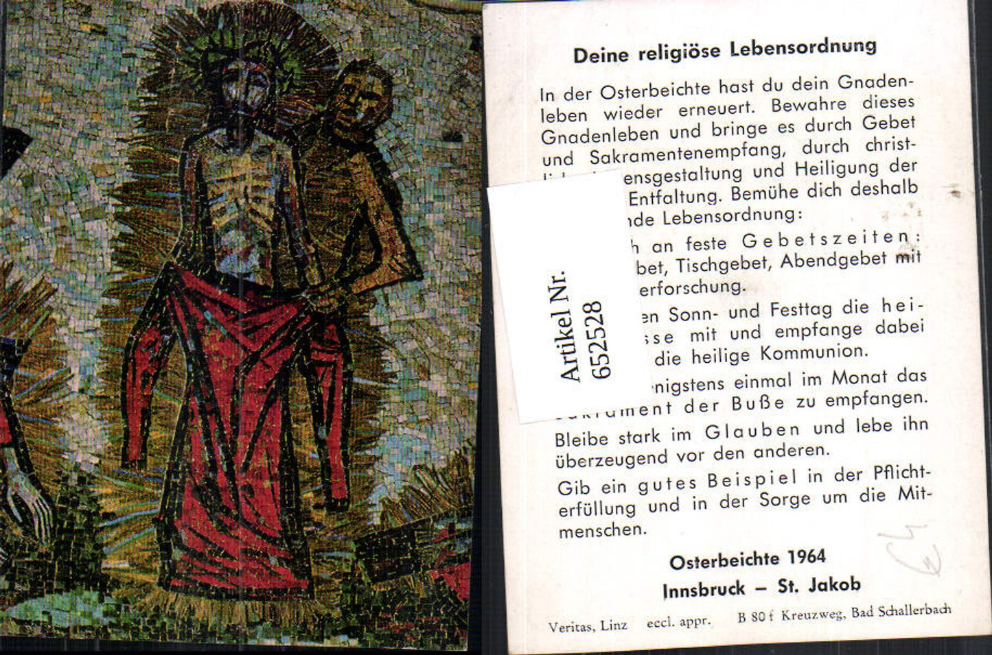 652528, Holy image Your religious order of life Easter confession 1964 Innsbruck St. Jakob