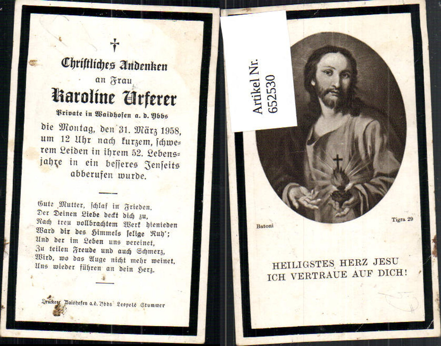 652530,Heiligenbildchen Andachtsbildchen Karoline Uferer Waidhofen a. d. Ybbs