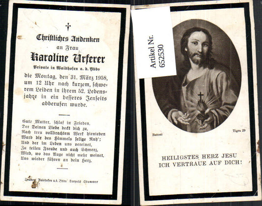 652530, Holy image devotional image Karoline Uferer Waidhofen an der Ybbs