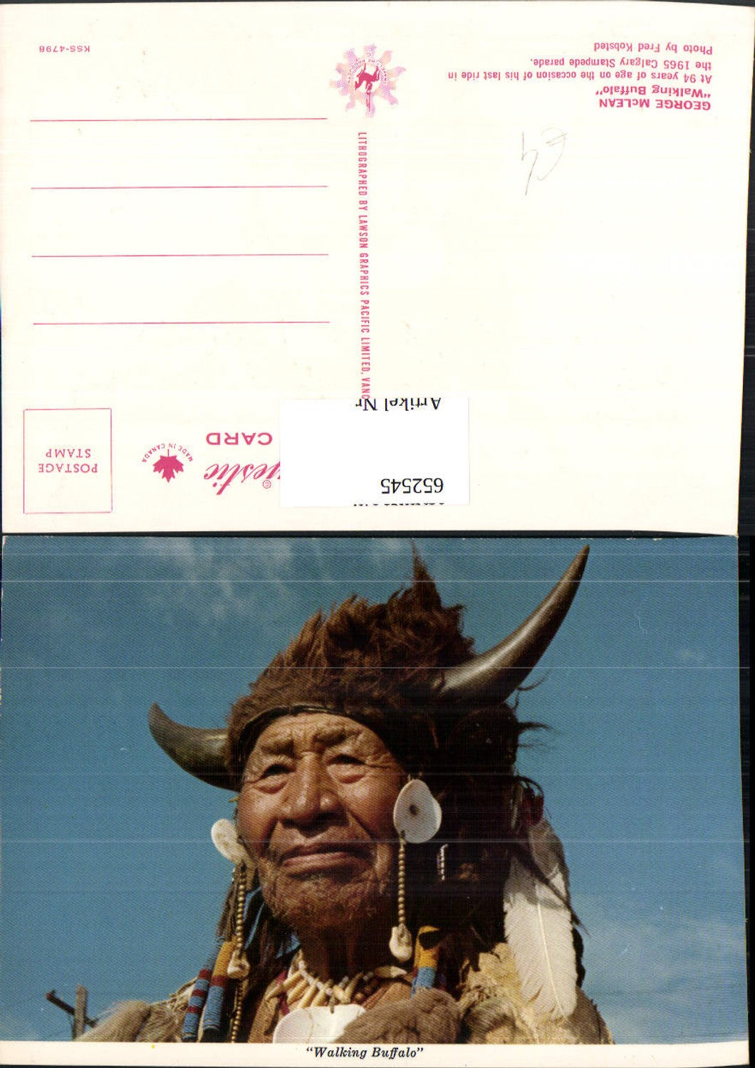 652545,Walking Buffalo George McLean Indians Calgary Stampede parade 1965