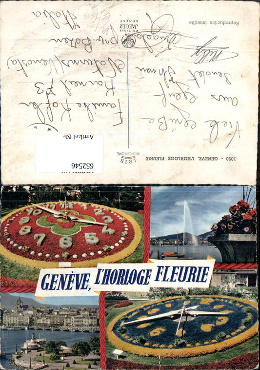 652546,Mehrbild Ak Geneve Genf L Horloge Fleurie Blumenuhr