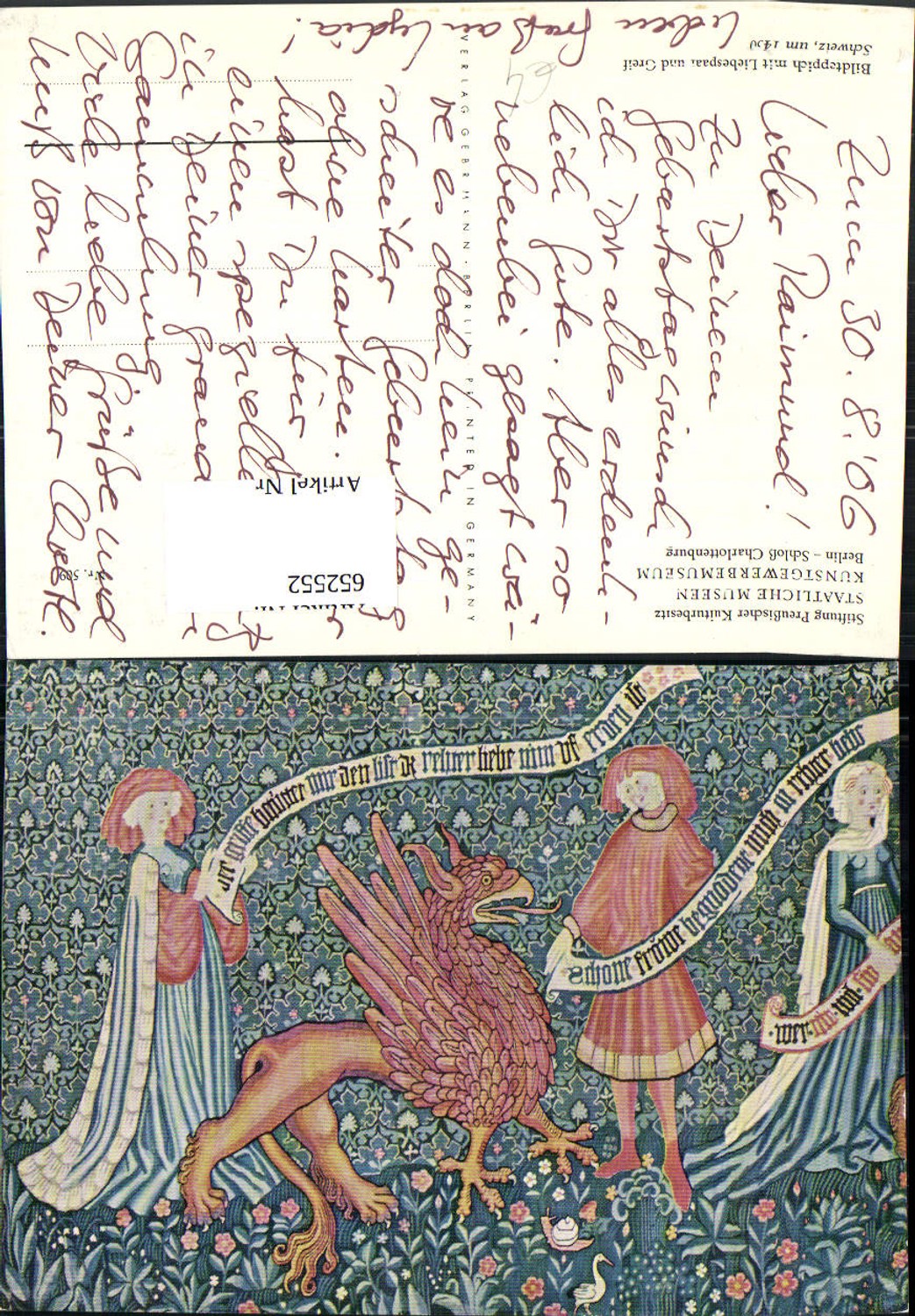 652552,Berlin Schloss Charlottenburg Bildteppich m. Liebespaar u. Greif