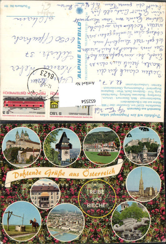 652554, Scent card Rose scent Austria Clock Tower Golden Roof Hohensalzburg Fortress Lindwurm