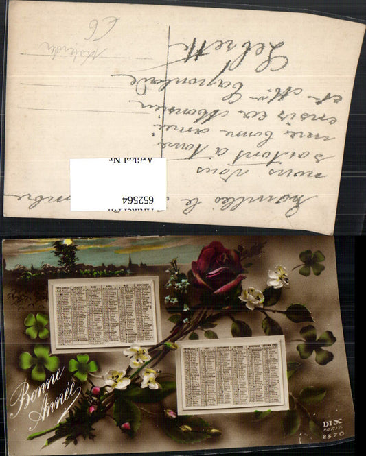 652564, Bonne Annee Calendar 1920 Flowers Rose Forget-me-not
