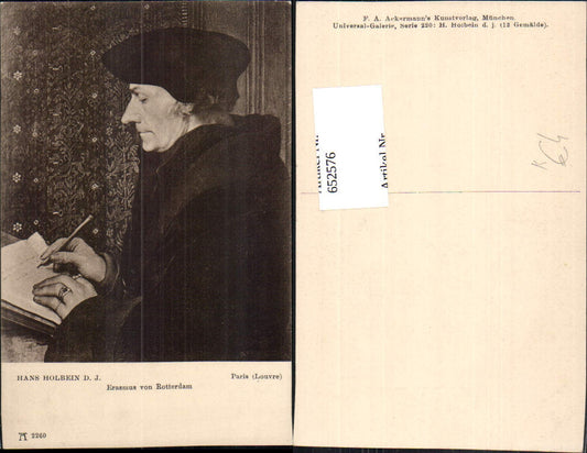 652576, Artist Hans Holbein the Younger Erasmus of Rotterdam Writing Portrait