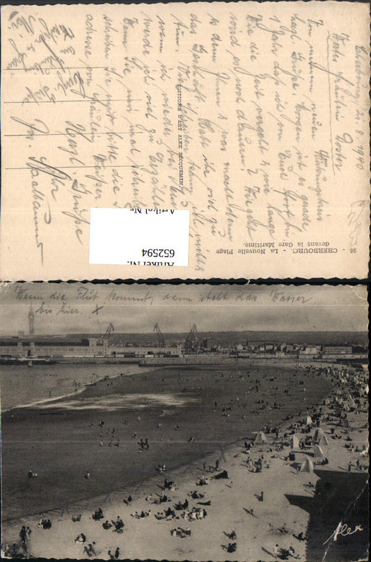 652594,Cherbourg La Nouvelle Plage devant la Gare Maritime Strand Strandleben Hafen