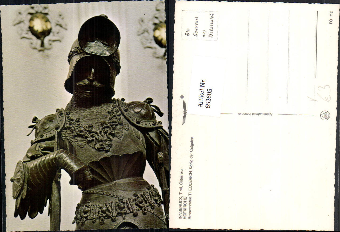 652605,Innsbruck Hofkirche Bronzestatue Theoderich Ritter Rüstung pub Alpine Luftbild FÖ 712