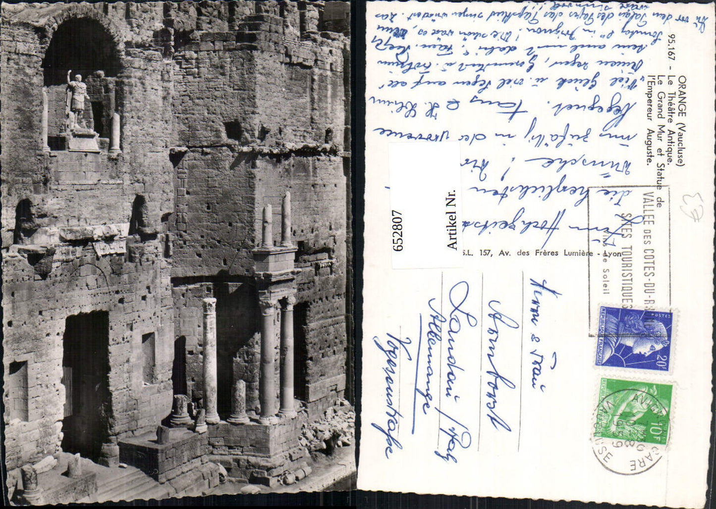 652807,Orange Vaucluse Le Theater Antique Le Grand Mur et Statue de l Empereur Auguste France