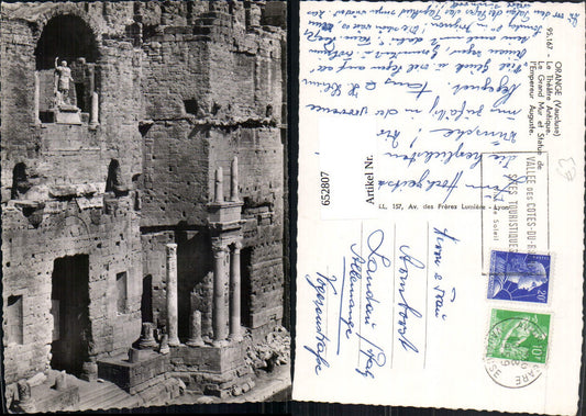 652807,Orange Vaucluse Le Theater Antique Le Grand Mur et Statue de l Empereur Auguste France