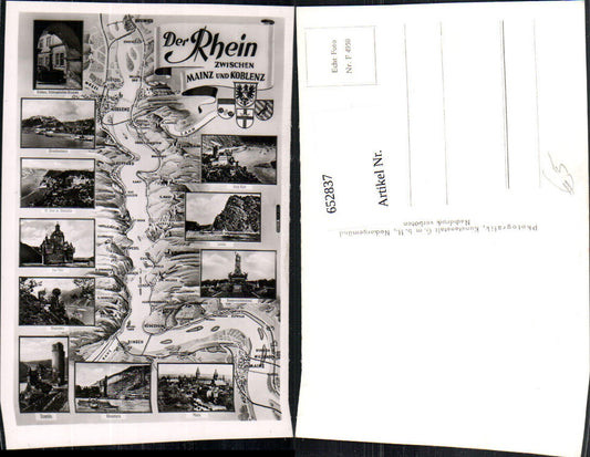 652837,Der Rhein zwischen Mainz u. Koblenz Ehrenbreitstein Lorelei Mäuseturm Lagekarte