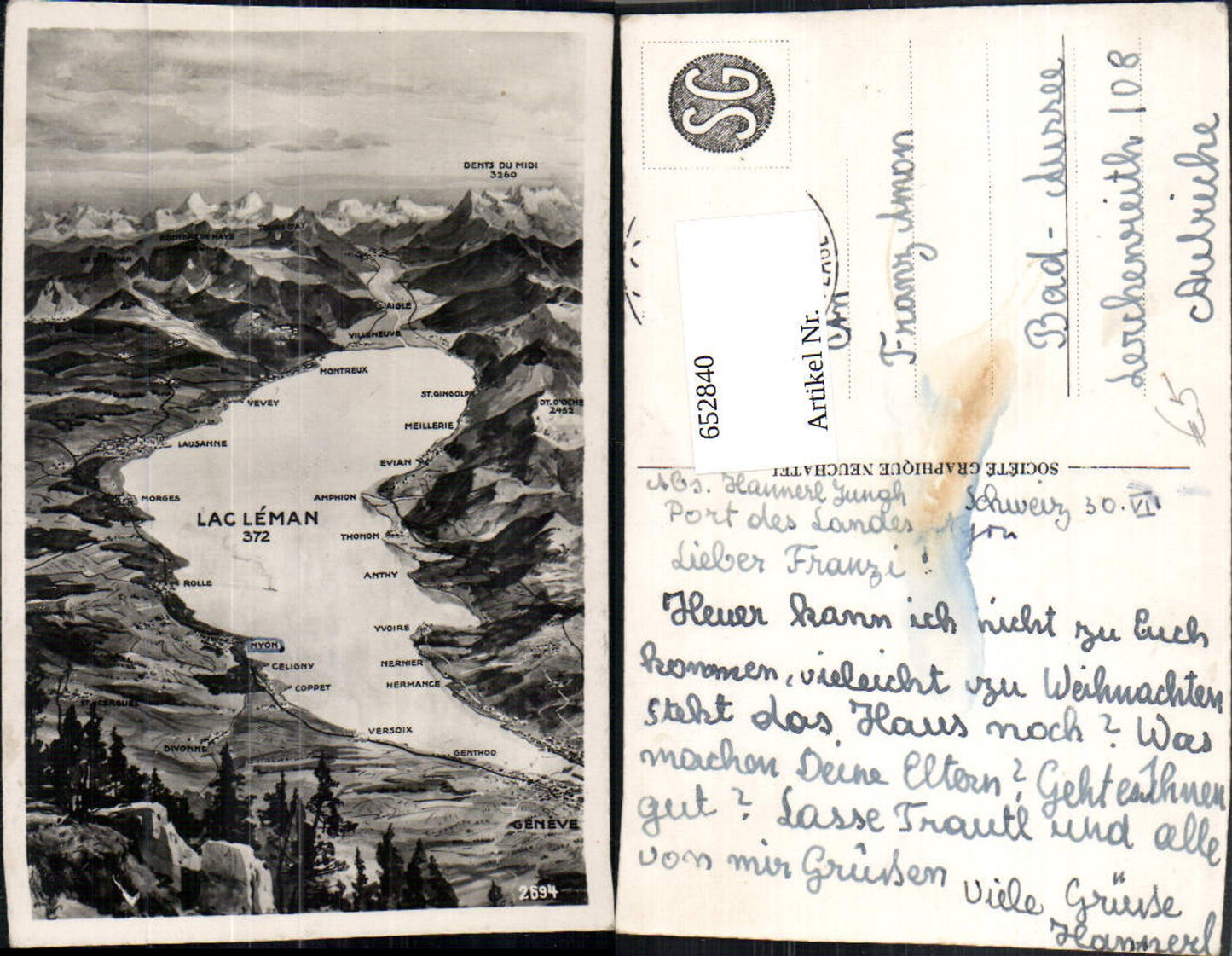 652840,Photo Ak Lac Leman Nyon Vevey Genve Switzerland France Location map