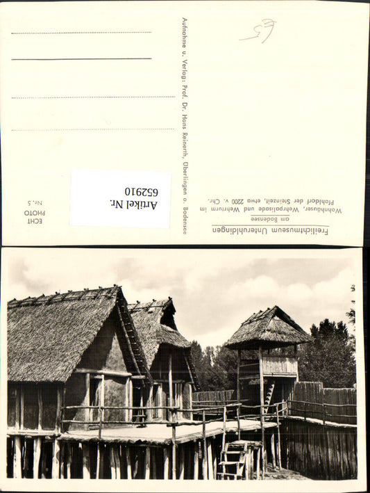 652910, Open-air museum Unteruhldingen on Lake Constance, pile village, Stone Age fortified palisade, residential buildings