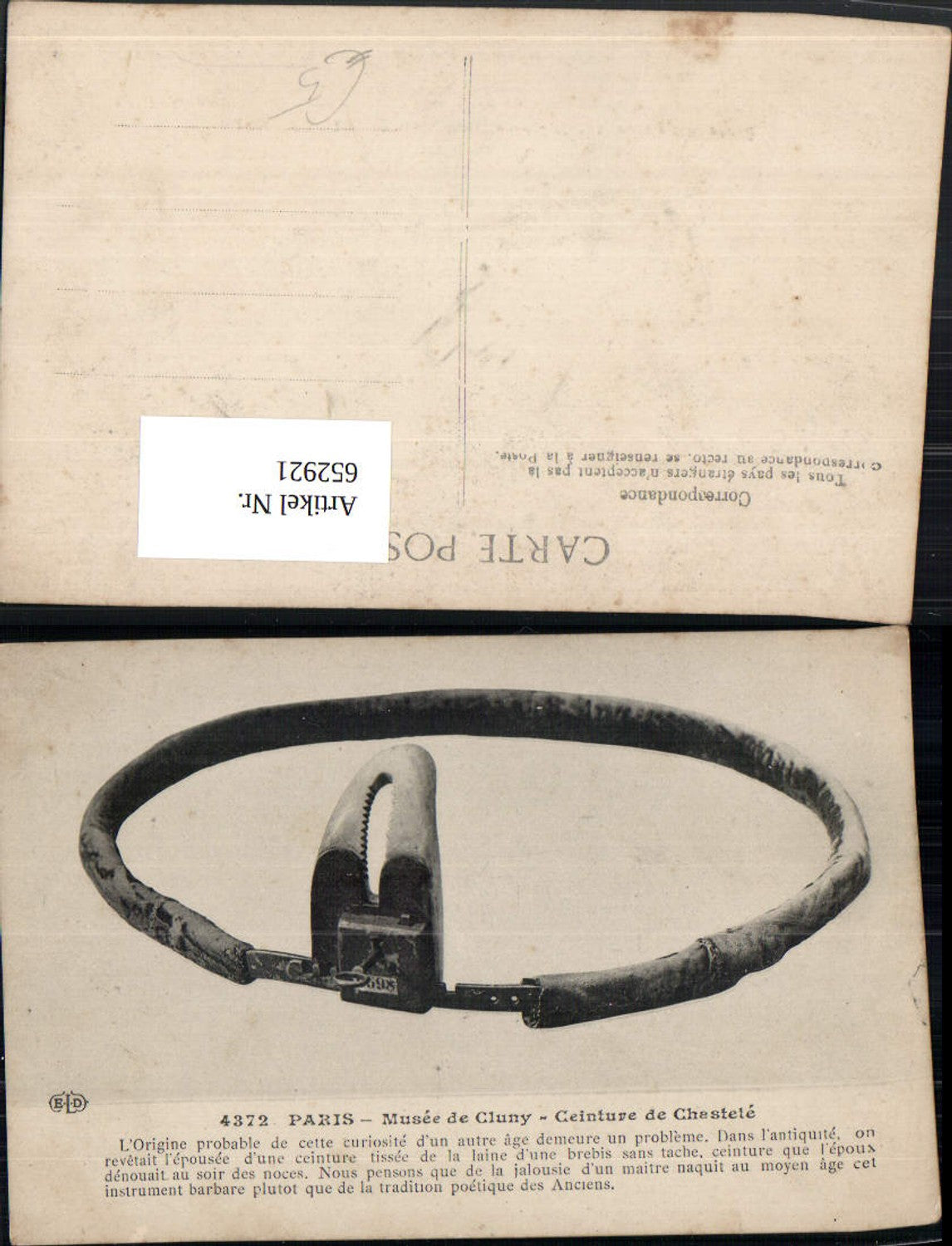 652921,Paris Musee de Cluny Ceinture de Chastete Keuschheitsgürtel France
