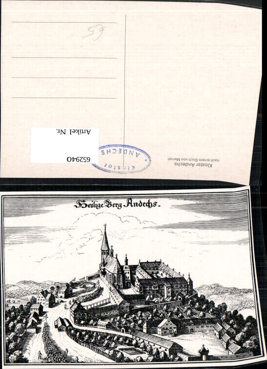 652940, Engraving by Merian Merian engraving Andechs Monastery Holy Mountain of Andechs