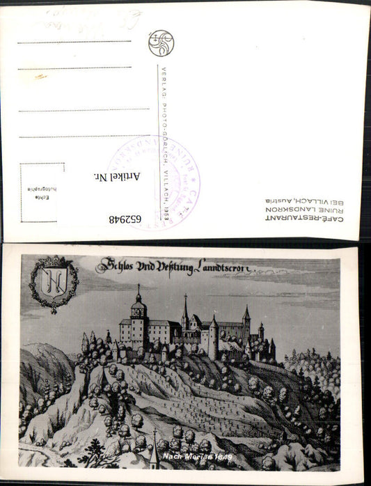 652948, Matthäus Merian, Merian engraving, 1649, Landskron Castle and Fortress near Villach, Austria