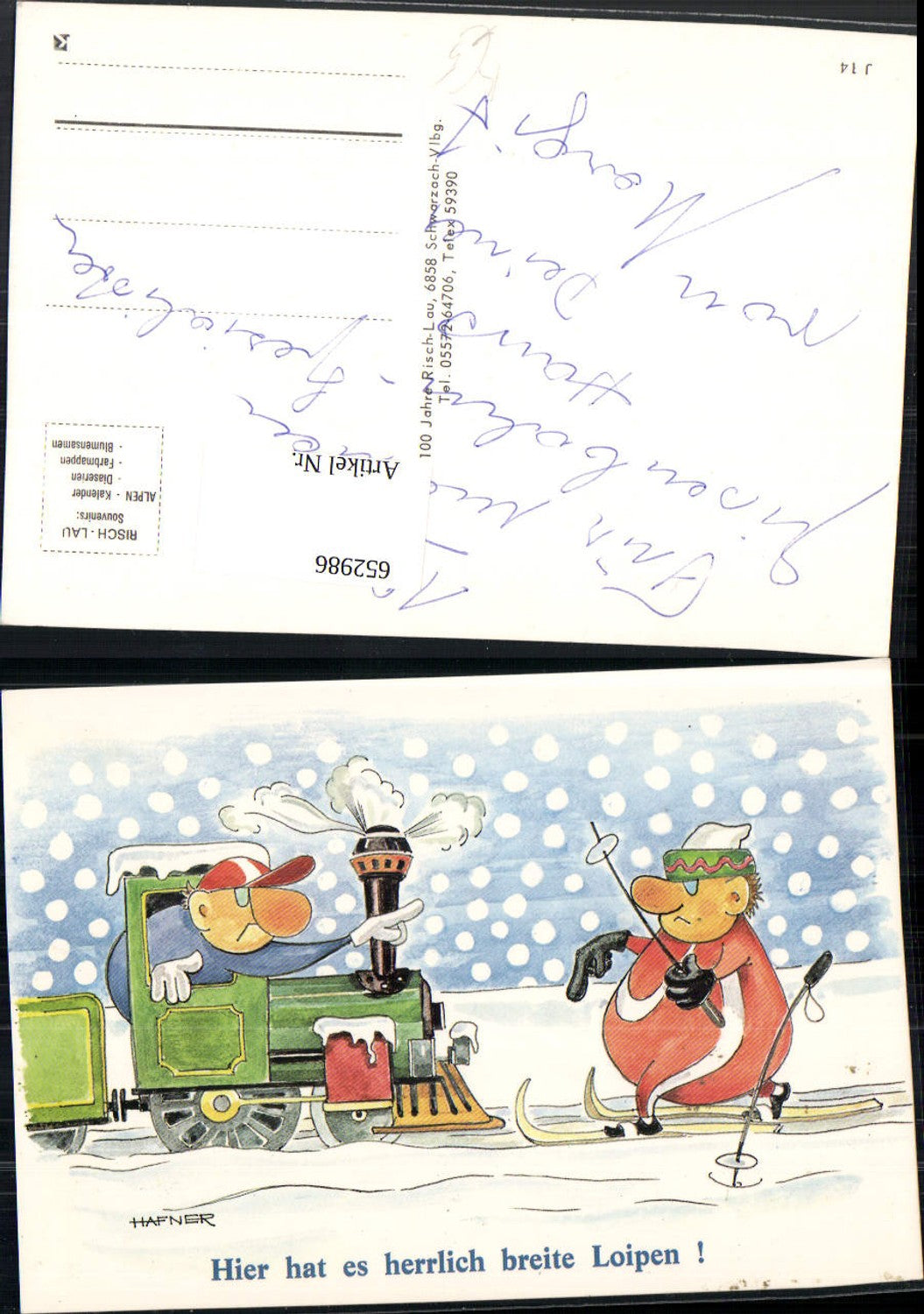 652986,Künstler Ak Hafner Hier hat es herrlich breite Loipe Eisenbahn Schienen Humor