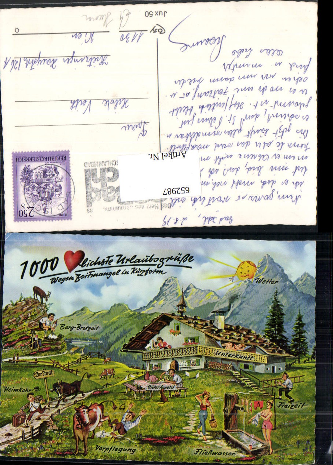 652987,Künstler Ak Urlaugsgrüße Erotik Bergurlaub Humor