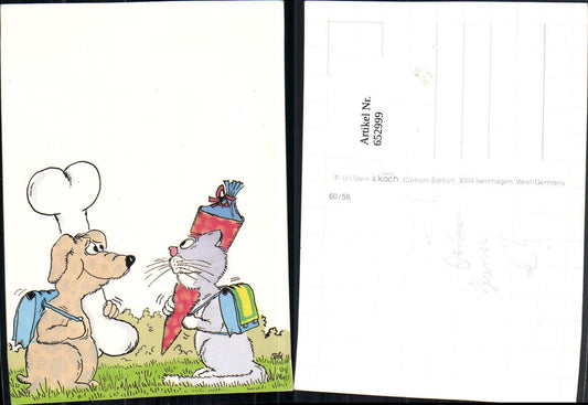 652999,Künstler Ak Cartoon Uli Stein Gerd Koch Hund Katze Einschulung Humor