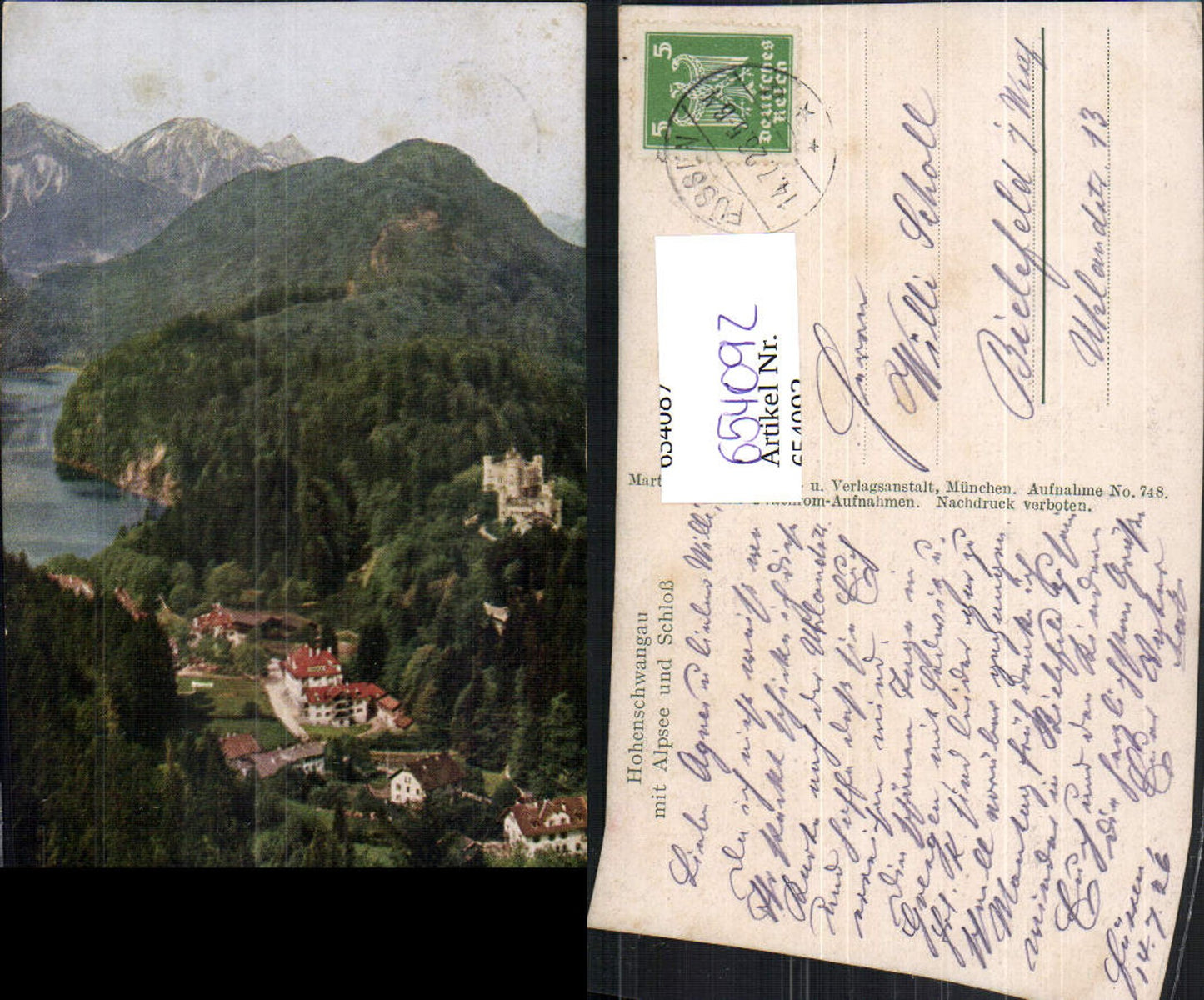 654092,Schwangau Hohenschwangau m. Alpsee u. Schloss