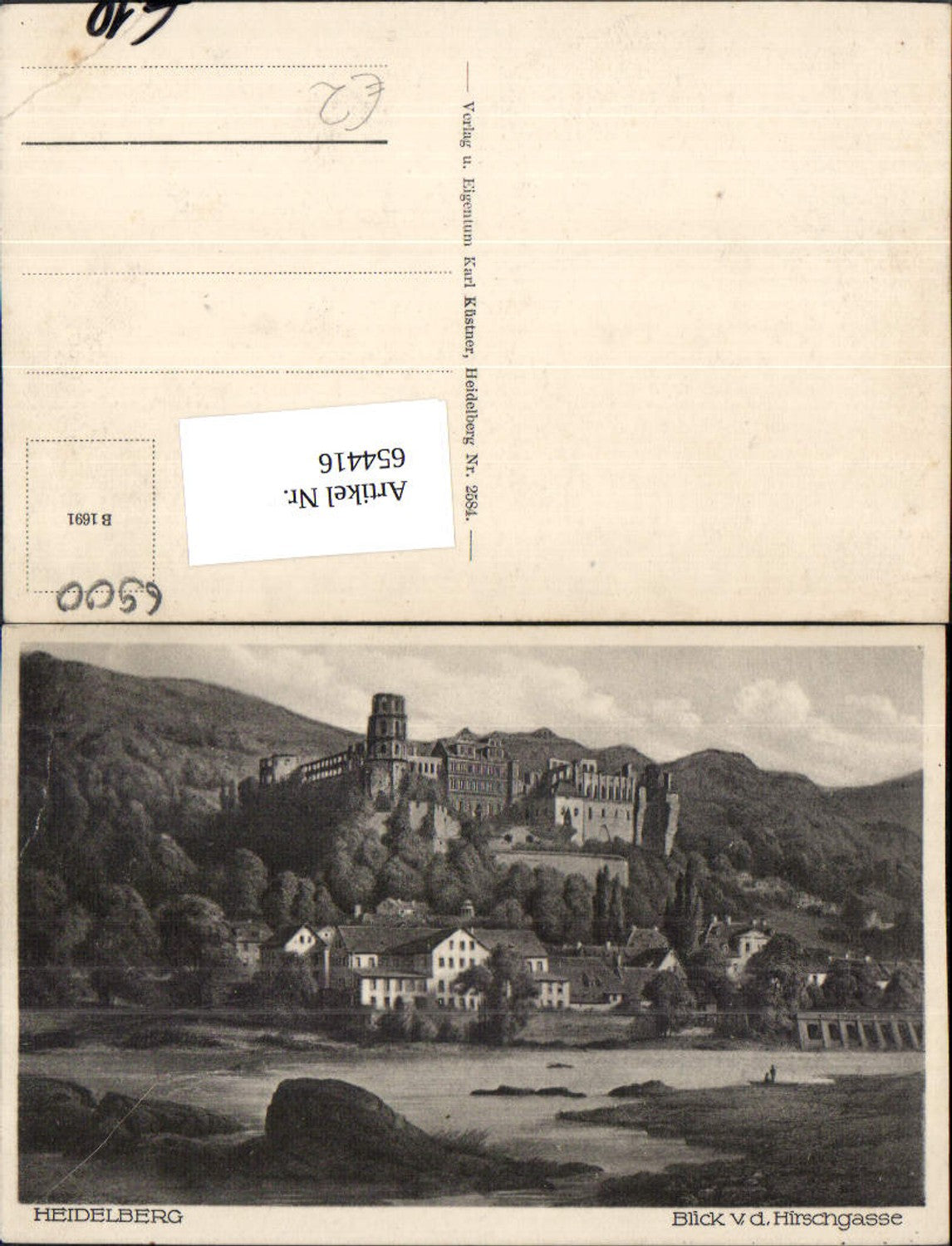 654416,Heidelberg Blick v. d. Hirschgasse auf Schloss