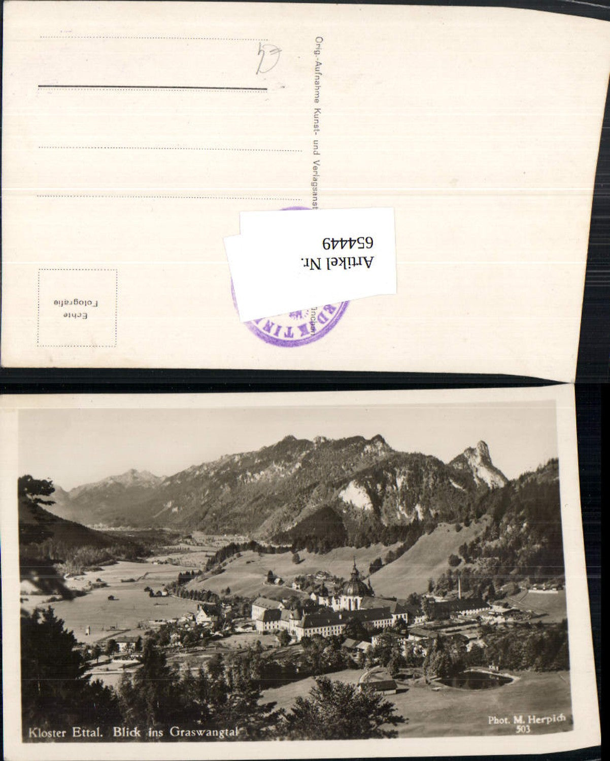 654449,Foto Ak Ettal Kloster Ettal Blick ins Graswangtal