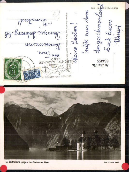 654455,Foto Ak Kirche St. Bartholomä Schönau am Königssee pub H. Huber 1492