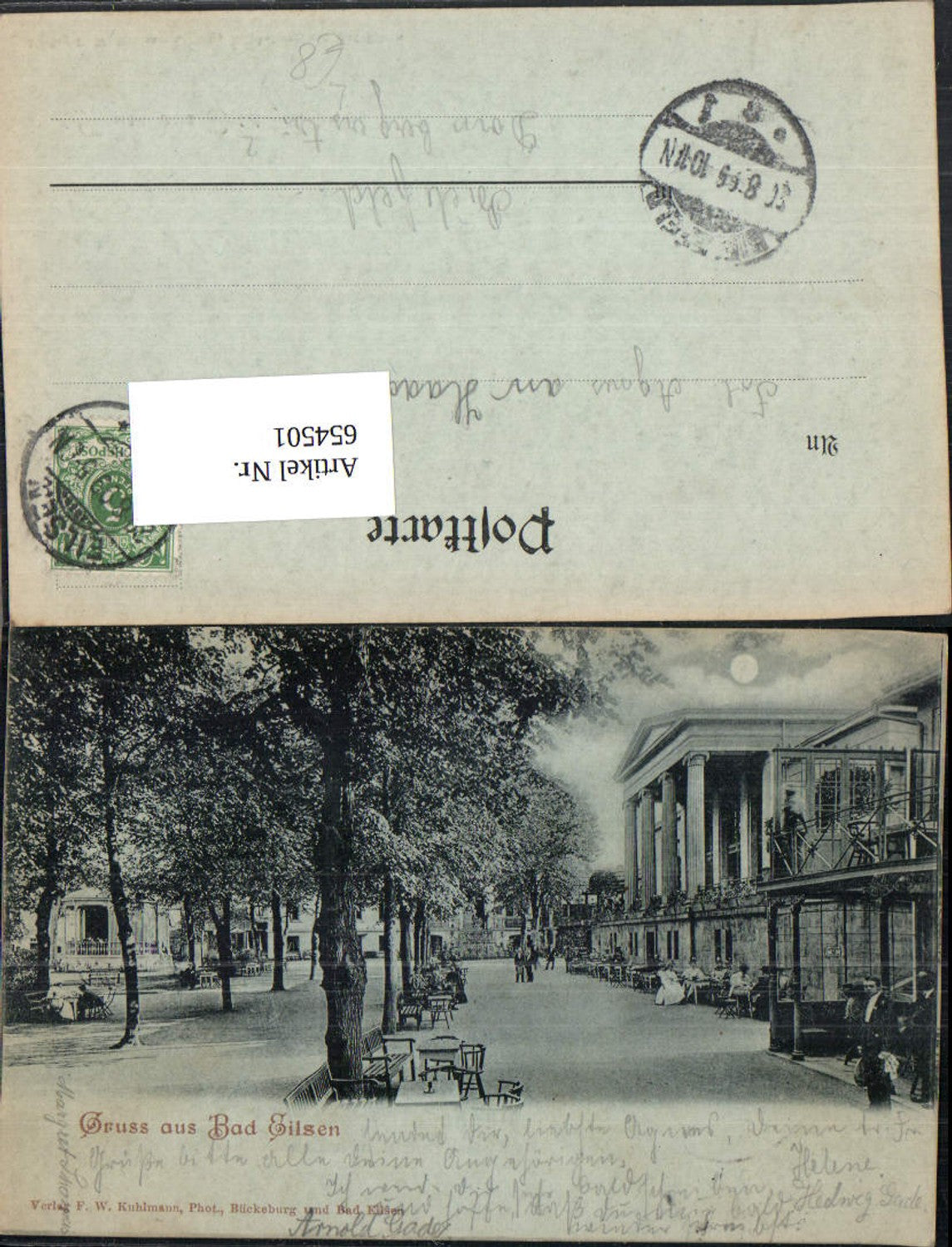 654501, Lithograph Bad Eilsen Moon Moonlight