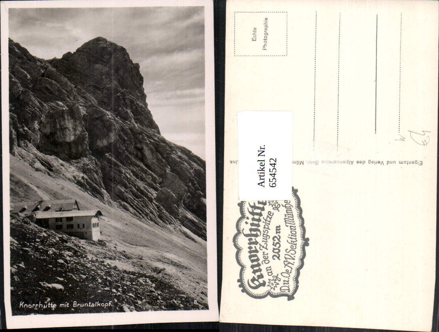 654542,Foto Ak Garmisch-Partenkirchen Knorrhütte mit Bruntalkopf