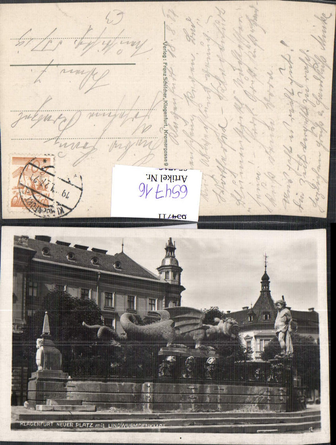 654716,Klagenfurt Neuer Platz m. Lindwurmdenkmal Lindwurm