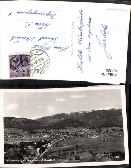 654755,Foto Ak Warmbad geg. Villach u. Gerlitzen Warmbad-Judendorf