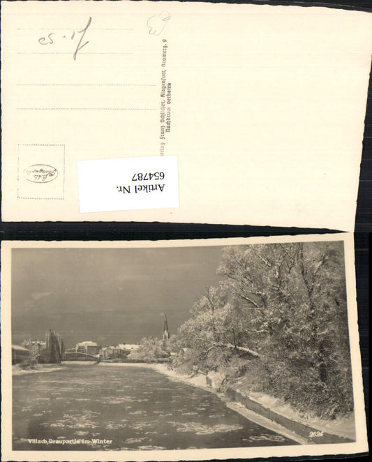 654787,Foto Ak Villach Draupartie im Winter