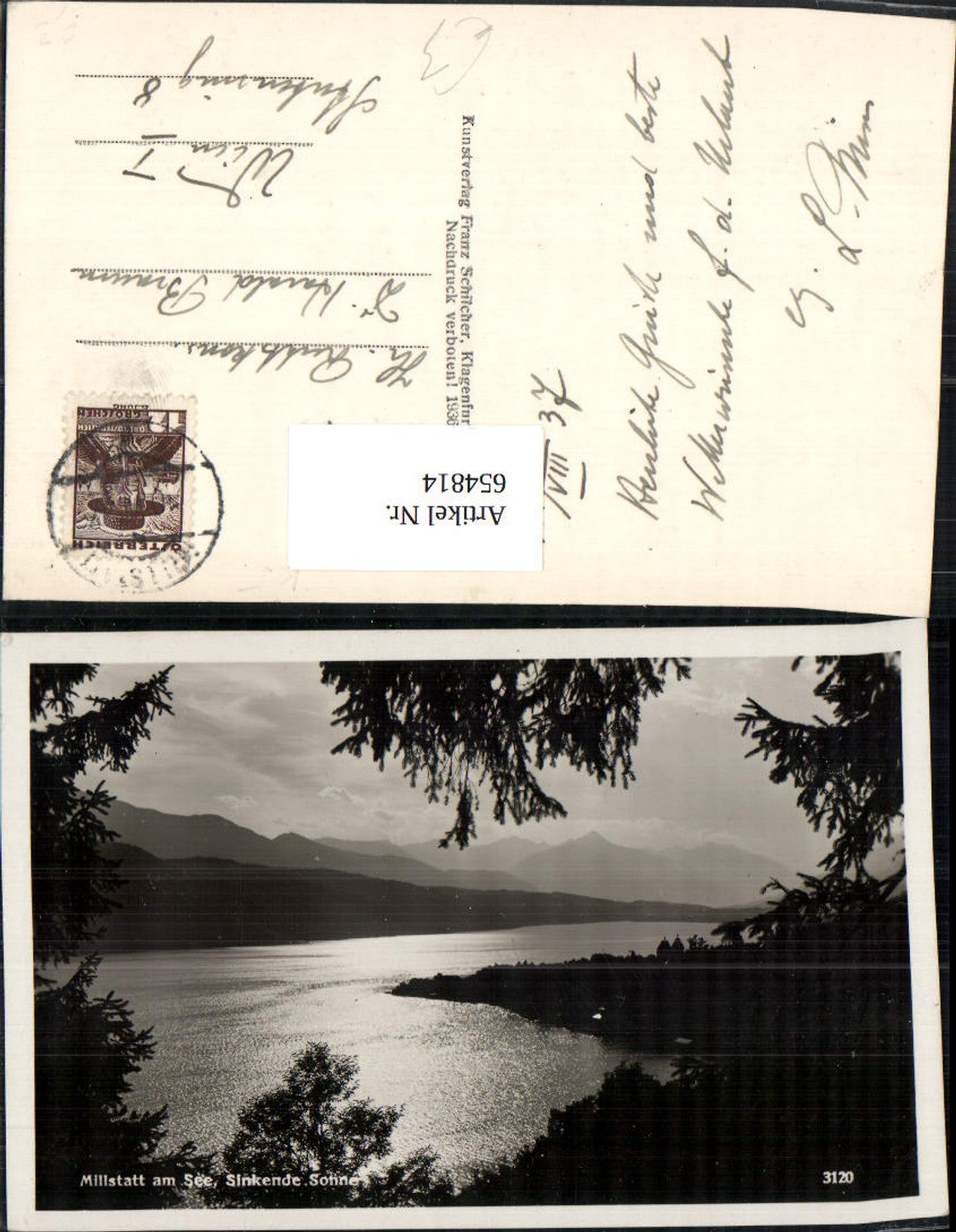 654814,Foto Ak Millstatt am See Sinkende Sonne