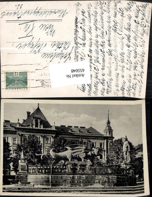 655048,Foto Ak Klagenfurt Lindwurmbrunnen Brunnen Lindwurm