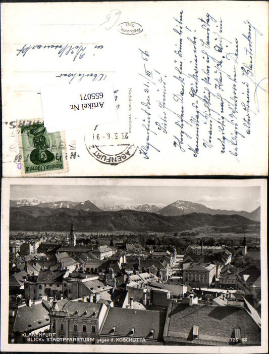 655071,Foto Ak Klagenfurt Blick v. Stadtpfarrturm geg. d. Koschutta