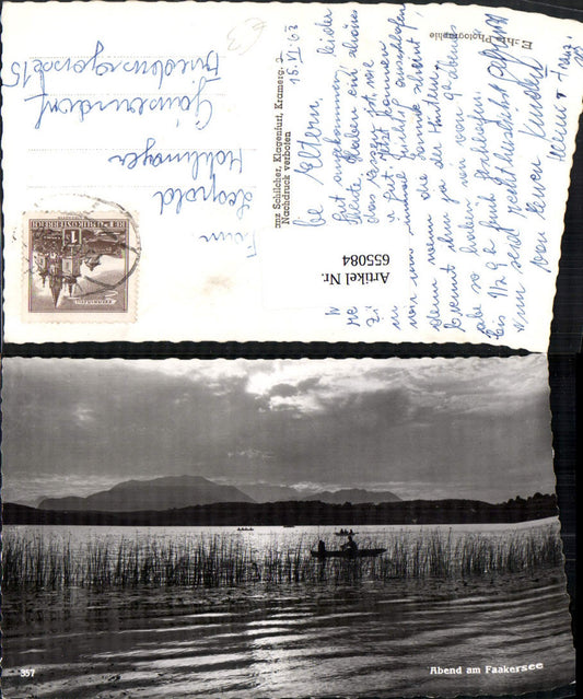 655084,Foto Ak Abend a. Faakersee Ruderboot Boot b. Villach