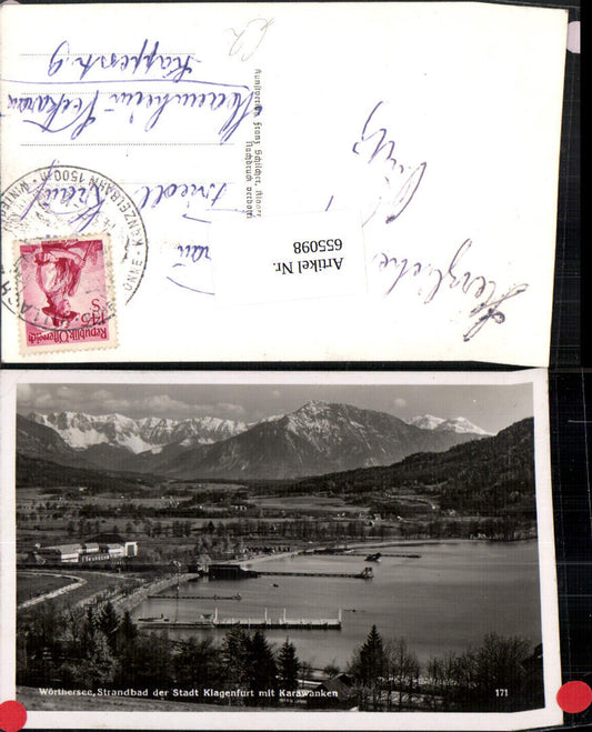 655098,Foto Ak Wörthersee Strandbad Klagenfurt mit Karawanken