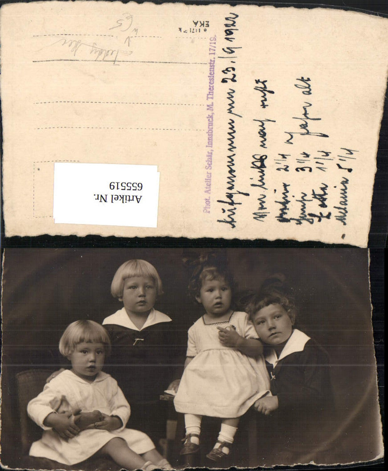 655519,Foto Ak Gruppenbild Kinder Matrosenanzug Plüschhase Hase