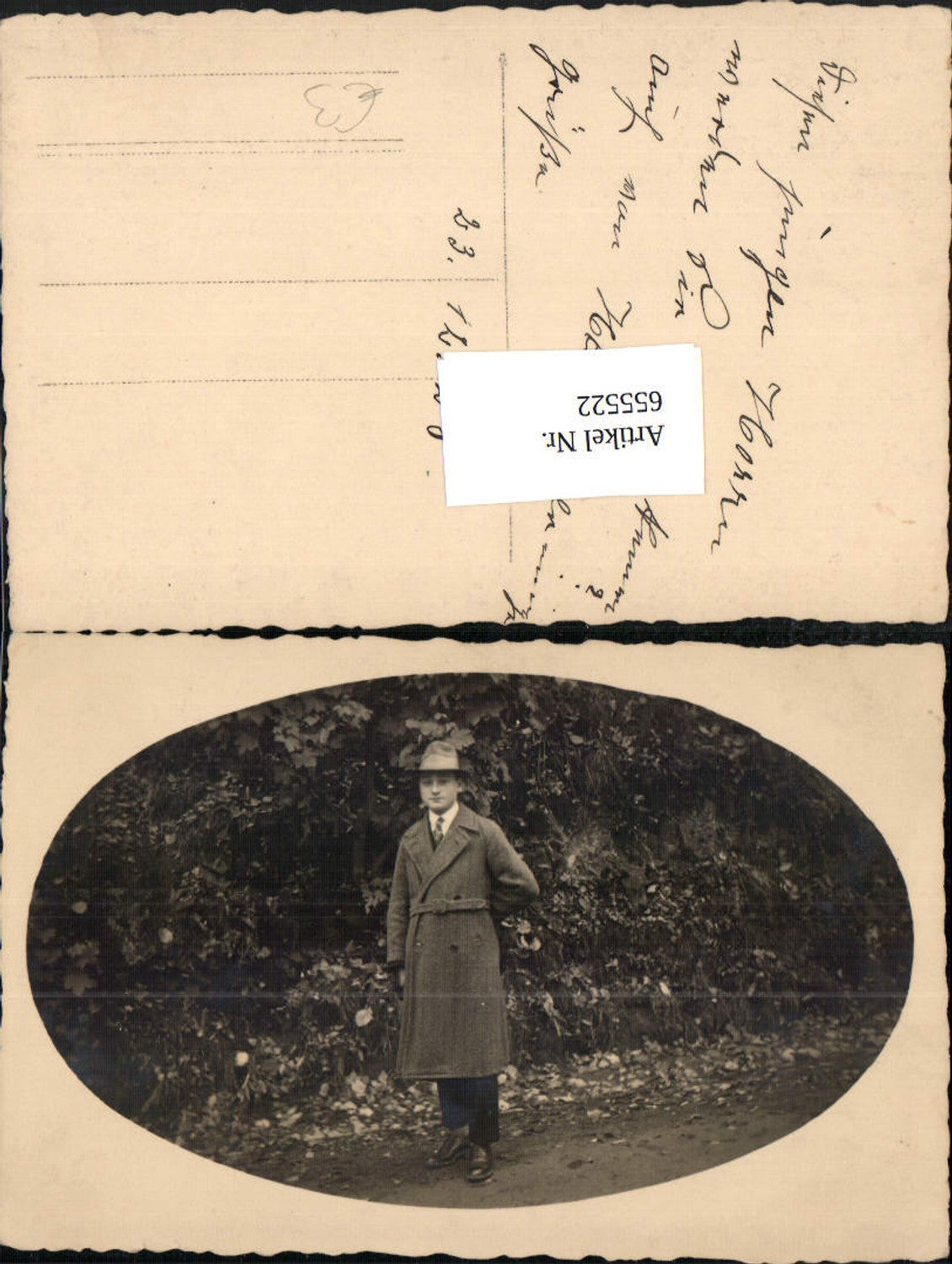 655522,Foto Ak Mann Anzug Mantel Hut Passepartout 1928