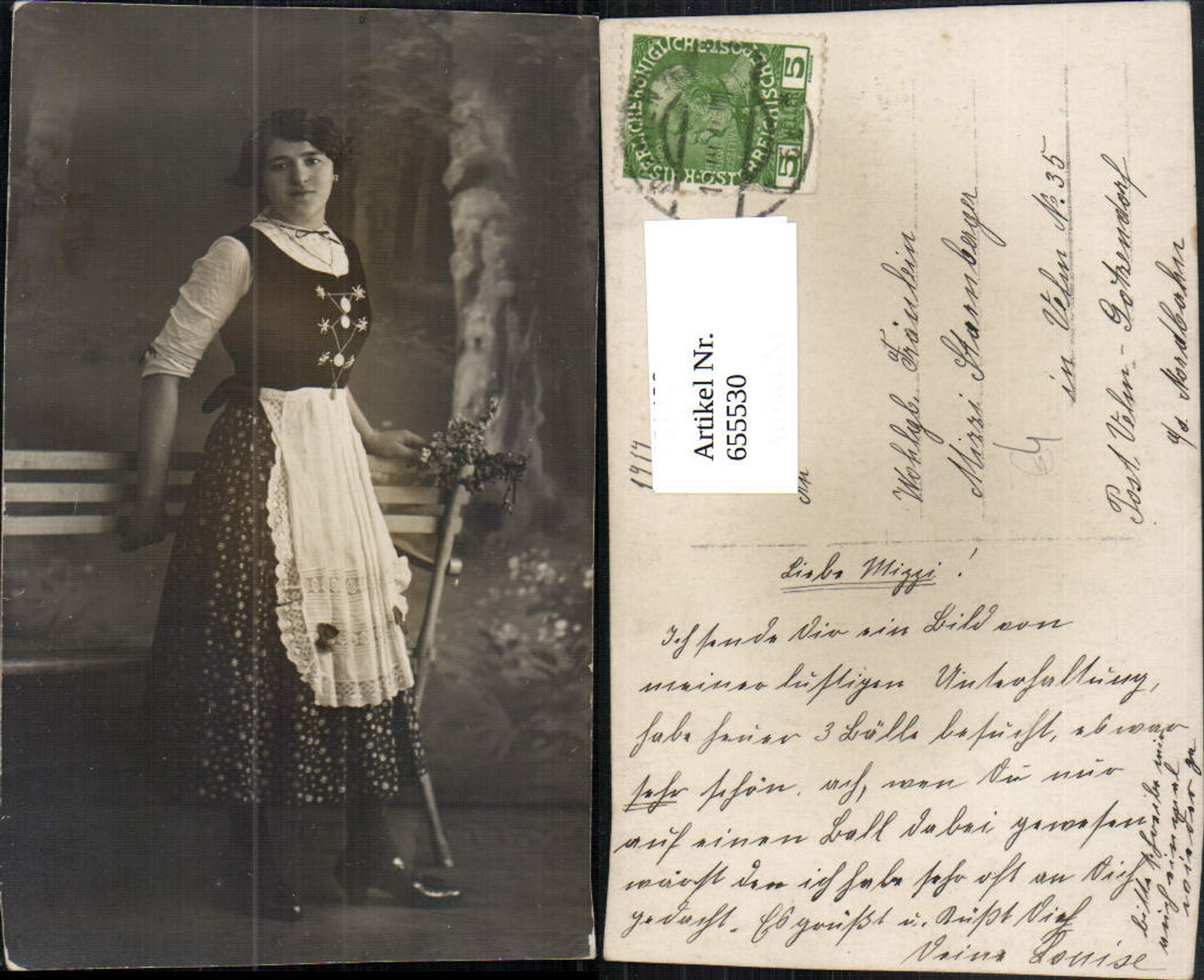 655530,Foto Ak Frau Tracht Blumen