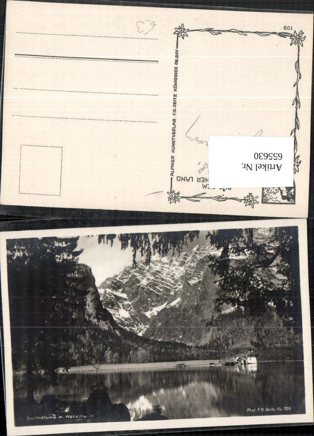 655630,Foto Ak Kirche St Bartholomä mit Watzmann Schönau am Königssee